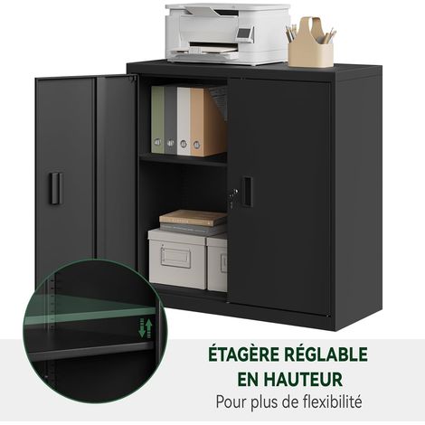 Woltu – Caisson de rangement verrouillable en métal noir – Dimensions L90xP40xH92cm – 35 niveaux d'étagère ajustables – Antirouille et antirayures (1/5)