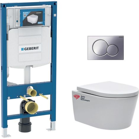 WC-Pack Duofix Vorwandelement +SAT WC Spülrandlos mit unsichtbare Befestigungen + Softclose-Sitz + Betätigungsplatte
