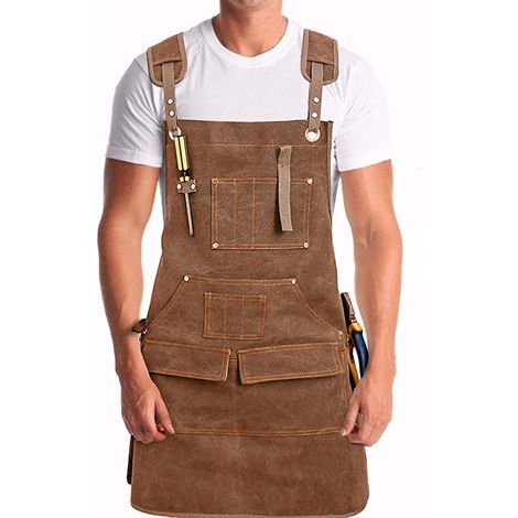 Tablier de travail en toile cirée robuste avec 9 poches, tabliers à sangle réglable, jaune (1/5)