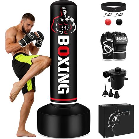 Sac de Frappe sur Pied pour Adultes, 180 cm, avec Gants de Boxe et Pompe, Sac de Frappe sur Pied pour l'entraînement au MMA et au Kick-Boxing (1/5)