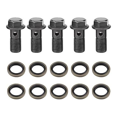 Boulons Banjo M10 x 1mm pour Étrier de Frein Moto, Kit 5 Pièces avec Rondelles pour Maître-Cylindre et Ligne de Frein (1/5)