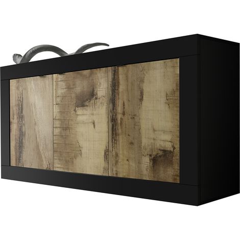 Buffet/bahut moderne 160 cm noir mat/chêne péro Agathe (1/4)