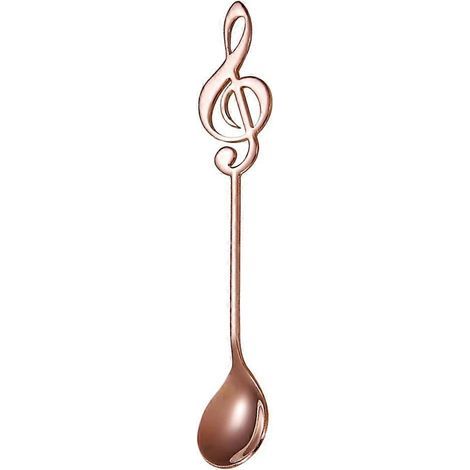 Cuillères à café en acier inoxydable revêtues de titane, motif notes de musique, cuillère à mélanger, cuillère à dessert, vaisselle (or rose)-1PCS-Golden (1/4)