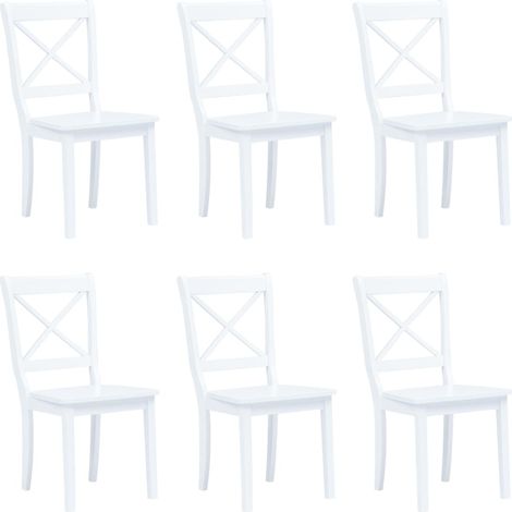 Lot de 6 chaises de salle à manger cuisine design classique blanc bois d'hévéa massif CDS022151 (1/5)