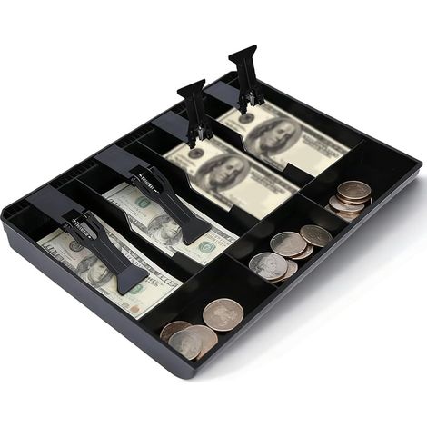 Tiroir de caisse avec compartiment pour billets et pièces de monnaie, boîte de rangement sécurisée, compartiment à billets, organisateur de rangement pour supermarchés, magasins (7 grilles) (1/5)