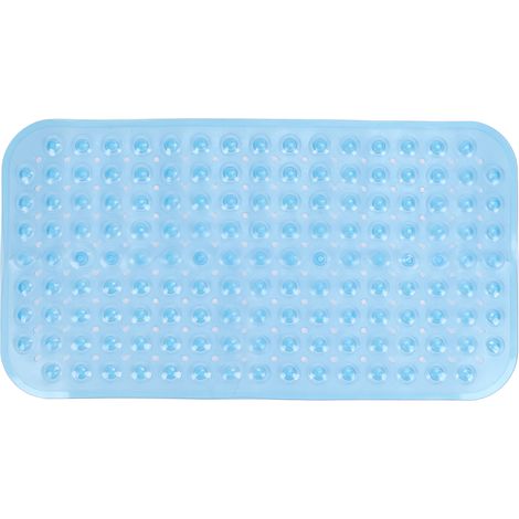 Tapis de douche antidérapant PVC avec trous d'évacuation, flexible pour baignoire et sol salle de bain, bleu transparent 38x70cm, usage domestique ou hôtelier. (1/5)