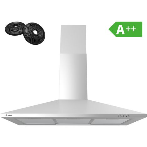 Ciarra – Hotte aspirante décorative 90cm – Aspiration 370m3/h – Classe A++ – Silencieuse 41-63dB – Recyclage ou évacuation – SKU 201SS90002