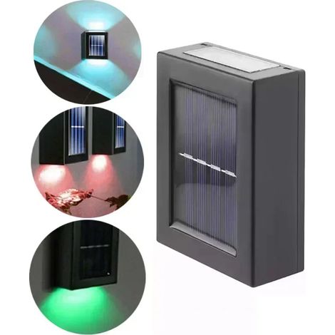 (Lot de 4 - Multicolore) Spots solaires d'extérieur à éclairage indirect (haut et bas), lampes murales solaires étanches, lampe décorative pour jardin. (1/5)