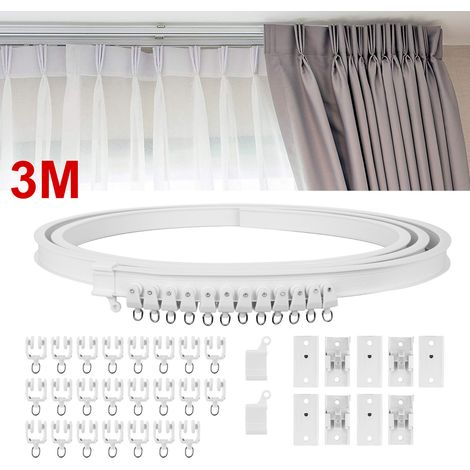 Trintion Bendable Curtain Track Flexible Ceiling Curtain Track Glider Rail White Ceiling Curved Curtain Rail 3 Meters (9.8FT) for Bay Windows RV Room Divider Straight Curtain Rail with Fittings (1/5)