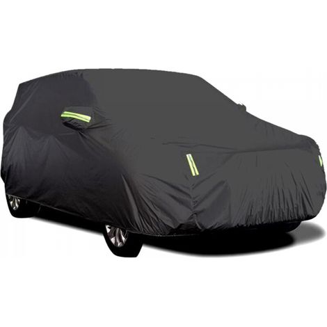 Housse de voiture extérieure, respirante, anti-UV, résistante à la poussière et à la neige, avec boucle fixe, bande réfléchissante (Noir, 5.3 x 2 x 1,5 m) (1/5)
