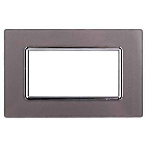 Ettroit Plaque compatible Bticino Livinglight 4 modules en verre couleur argent - LN84406