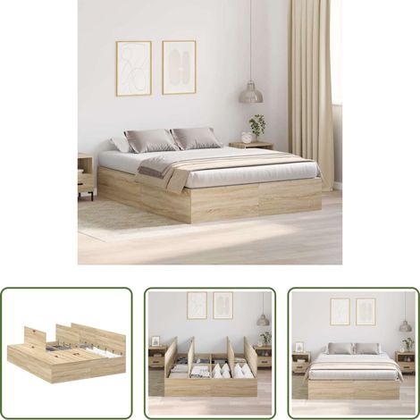 vidaXL Bettgestell -  Aufbewahrungsbettgestell mit Speicher Sonoma-Eiche 150 x 200 cm (1/5)