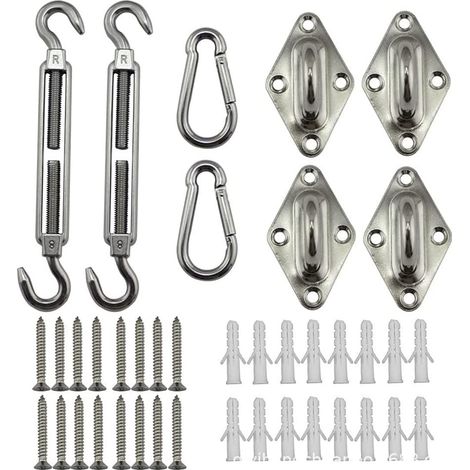 Sonnensegel-Hardware-Kit, 304 Edelstahl-Schattensegel-Montage-Hardware-Kit für dreieckige und rechteckige Sonnensegel-Installation, rostfrei, 40 Stück für Sonnensegel (1/5)