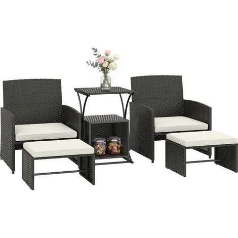 Black 6-Piece PE Woven Resin Garden Lounge for Terrace (1/5)