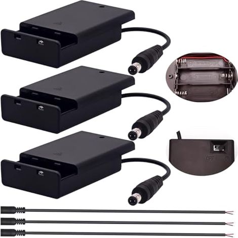 Porte-batteries 3 piles AA interrupteur couvercle, Boîte support batterie 4,5V borne DC mâle câble DC femelle 0,3 m, ensemble 3 Conforme bandes LED bricolage (1/5)