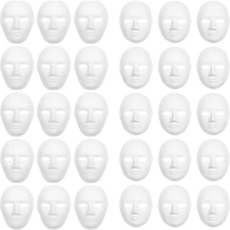 Lot de 30 masques en pâte à papier de deux tailles différentes, parfaits pour la création d'objets d'art et d'artisanat. (1/5)