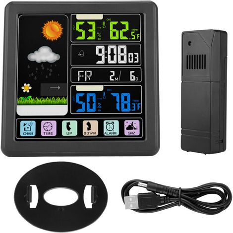 TS-3310 Multifonction de l'horloge météo sans fil à écran tactile complet (1/4)