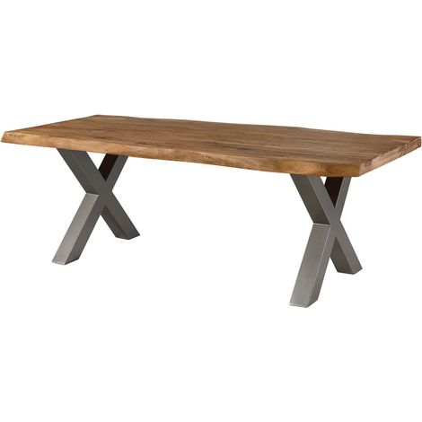 Table à manger 240x100 en bois de Sheesham bois naturel pieds en X gris FREEFORM 5