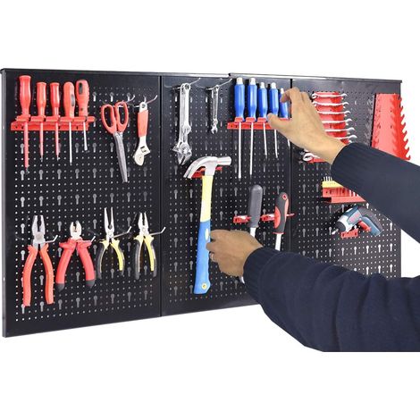 GOPLUS Panneaux Muraux de Rangement pour Outils Tableau Perfore, Materiau A3, Structure de Plaque de Fer, Fixee, Durable, 120 X 60 X 2CM, Noir (1/5)