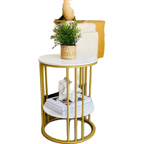Tavolino d'appoggio, design moderno, due ripiani, colore oro