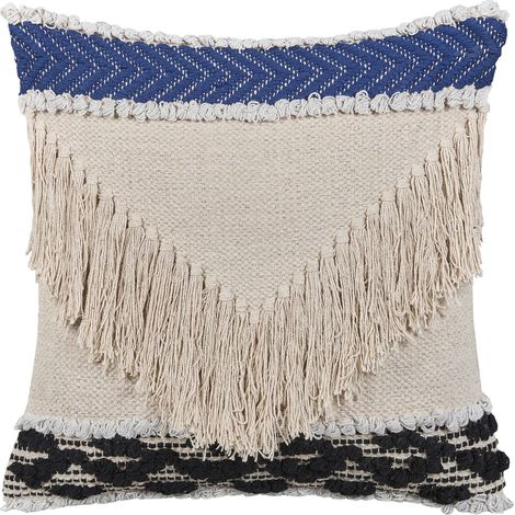 Cuscino decorativo in cotone con Frange 45 x 45 cm beige Sofca (1/5)