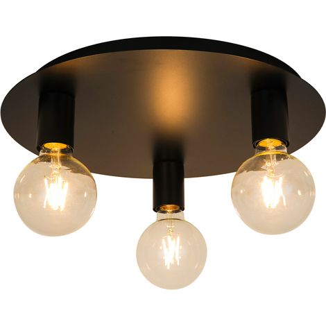 Eclairage plafond Lina 3 ampoules métal noir compatible LED (1/3)