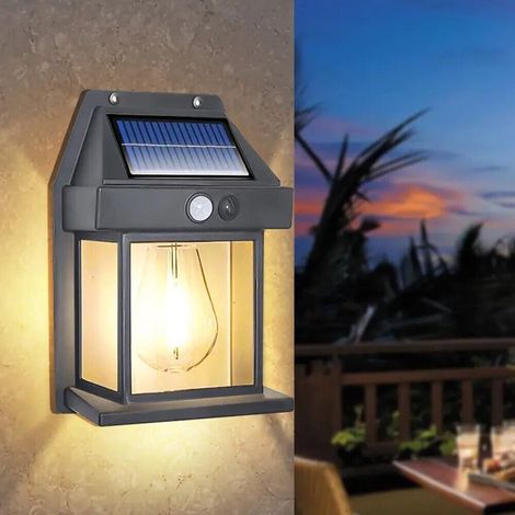 APPLIQUE LAMPADA DA PARETE A RICARICA SOLARE CREPUSCOLARE E SENSORE DI MOVIMENTO LAMPADINA CON LUCE A FILAMENTO (1/5)