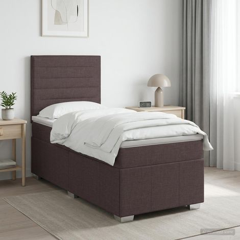 vidaXL Lit boxspring avec matelas Marron foncé 90 x 200 cm Tissu (1/5)