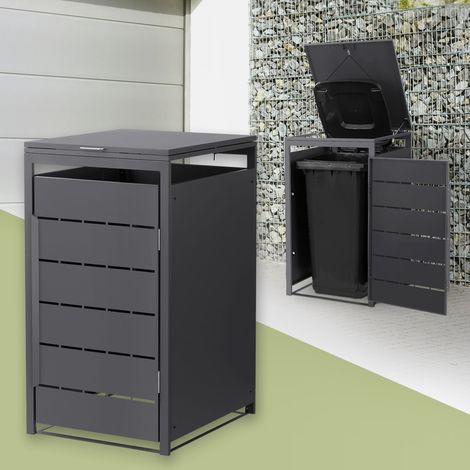 ML-Design Cobertizo para Ocultar Cubo de Basura 240L Antracita 68x80x120 cm Caseta de Acero para Jardín Exterior Contenedor Resistente Caja con Tapa Abatible y Puerta Resistente a la Intemperie (1/5)