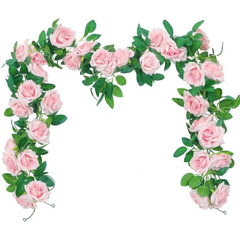 Guirlande Fleurs Artificielles Rose, 3 Pièces 2.4m Fleur de Vigne  27 Roses Artificielle pour Décoration Arche de Mariage, Fêtes, Jardin, Balcon (1/5)