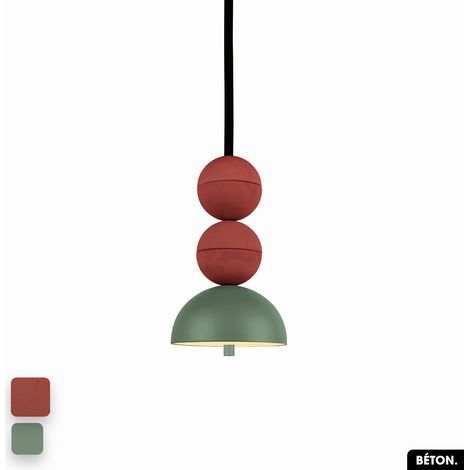 Lampe de suspension en béton - BOSFOR CONCRETE TERRE ROUGE - VERT 2 BALLES LED 14W (1/3)
