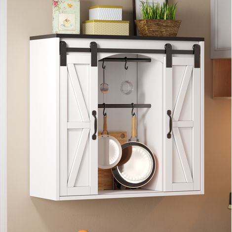 Mueble de cocina mural 2 puertas correderas, estantes regulables, 80 x 31 x 76 cm, blanco DESVIAE (1/5)