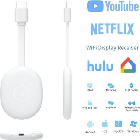Clé HDMI pour mirroring sans fil 1080P – BLANCHE – Compatible Android, Chromecast & écrans HDMI, récepteur WiFi intégré