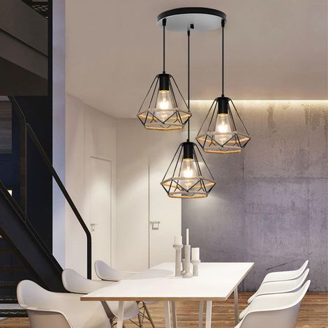 Suspension 3 lampes, suspension îlot de cuisine style campagnard, suspension industrielle pour couloir, blanc chaud. (1/3)