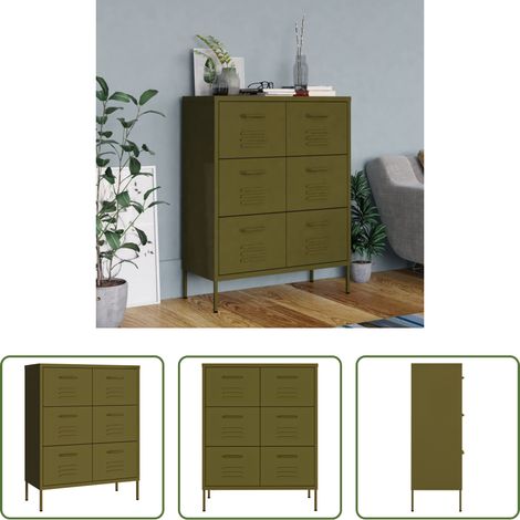 Schubladen - Schubladenschrank Olivgrün 80x35x101,5 cm Stahl (1/5)