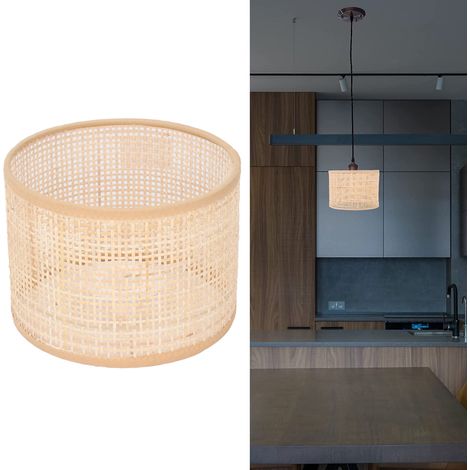 Abat-jour en osier tressé, abat-jour à grille carrée, abat-jour pour lampe de table, compatible avec les douilles de calibre E27/E14 (1/5)