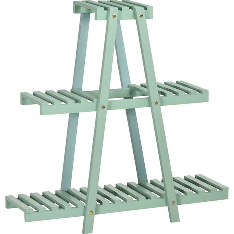 Support à plantes en bois à 3 niveaux, étagère décorative d'intérieur/extérieur, 76 x 26 x 76 cm, vert (1/5)