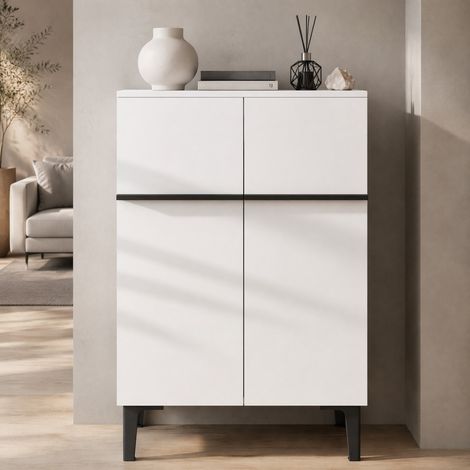 Meuble chaussures avec doubles portes, étagères réglables, 95 x 60 x 34,5 cm, blanc et noir HAVRYA (1/5)