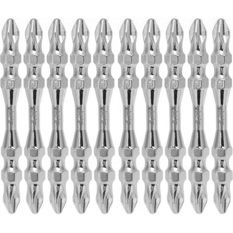 10-teiliges Schraubendreher-Bit-Set mit Sechskantschaft, doppelseitig, 65 mm, PH2, Kreuzschlitz, magnetisch