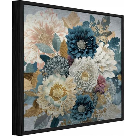cadre métallique noir Peinture fleurs abstraite loft salon chambre 30x30 (1/3)