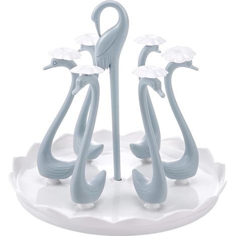Escurridor de tazas, soporte para tazas Swan con bandeja antigoteo giratoria, escurridor tazas plástico, escurridor tazas encimera cocina (azul (1/5)