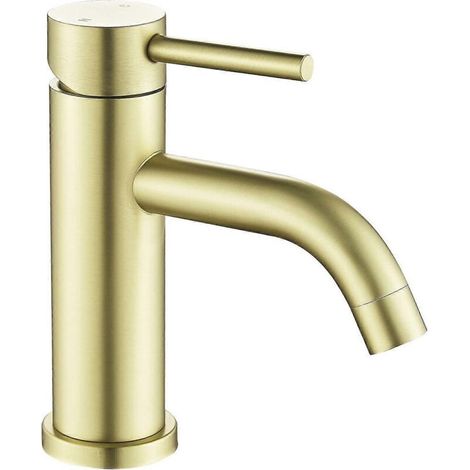 YMYNY Robinet de lavabo de salle de bain en or, robinet de salle de bain monotrou, mitigeur de lavabo en or brossé, robinet de salle de bain moderne en acier inoxydable (1/4)