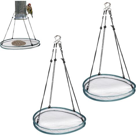 2pcs Mangeoire à Oiseaux Suspendue, Plateau 40,5 cm avec 8 Cordes de Suspension Plateau de Récupération Graines pour Terrasse Jardin et Arrière-Cour (Vert) (1/5)