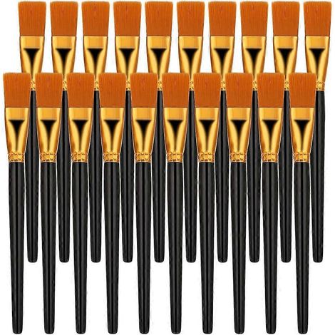 Ensemble de 20 pinceaux plats, pinceaux aquarelle de 2,5 cm de large, pinceaux pour peinture à l'huile, grands pinceaux professionnels. (1/5)