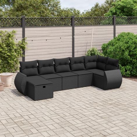 7-tlg. Garten-Sofagarnitur mit Kissen Schwarz Poly Rattan vidaXL (1/4)