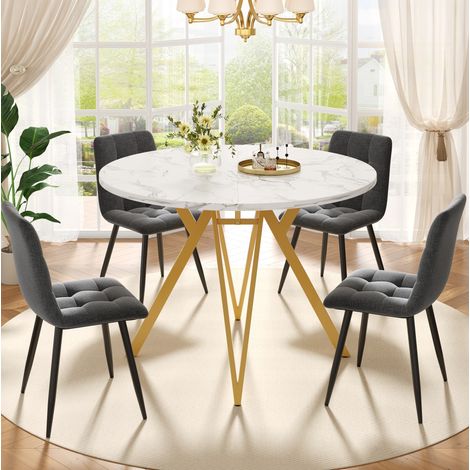 MEUBLIV Set tavolo da pranzo rotondo 100 cm con 4 sedie grigie e gambe in metallo dorato (1/5)
