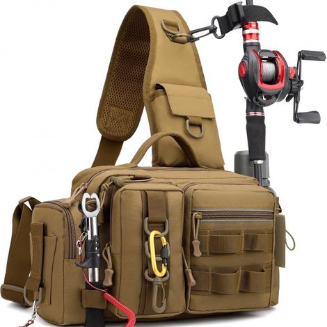 Sac de pêche multifonctionnel bandoulière poitrine taille épaule pour matériel et porte cannes (1/5)