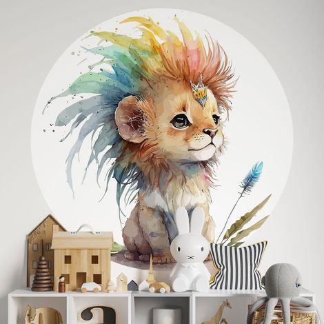 Sticker mural rond / cercle Enfants - Lionceau - Diamètre 30 cm - Adhésif MAT (1/2)