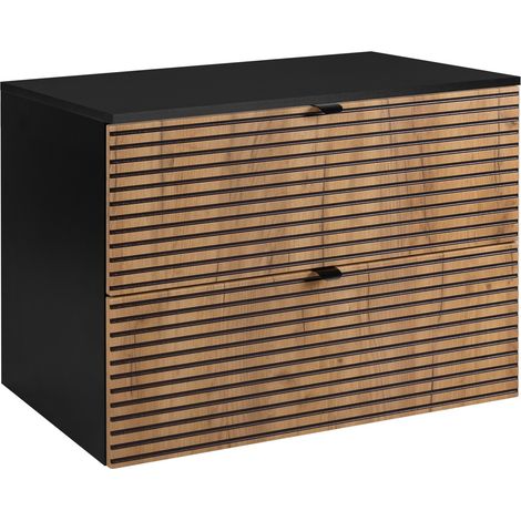 Meuble sous vasque à suspendre avec le plan AURA LOFT 80 cm noir et chêne - style industriel (1/5)