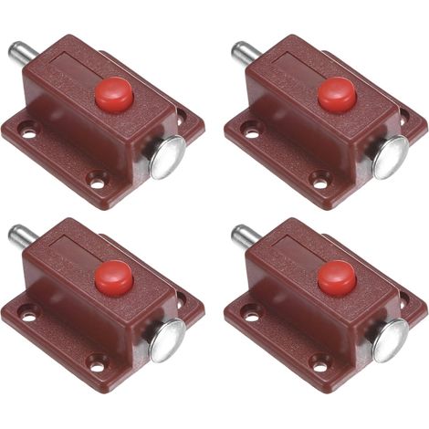 Lot de 4 loquets à ressort en plastique — 37 x 36 mm (1,5" x 1,4") — Verrous automatiques pour portes de placard, fenêtres, tiroirs, armoires et divers meubles [Marron]